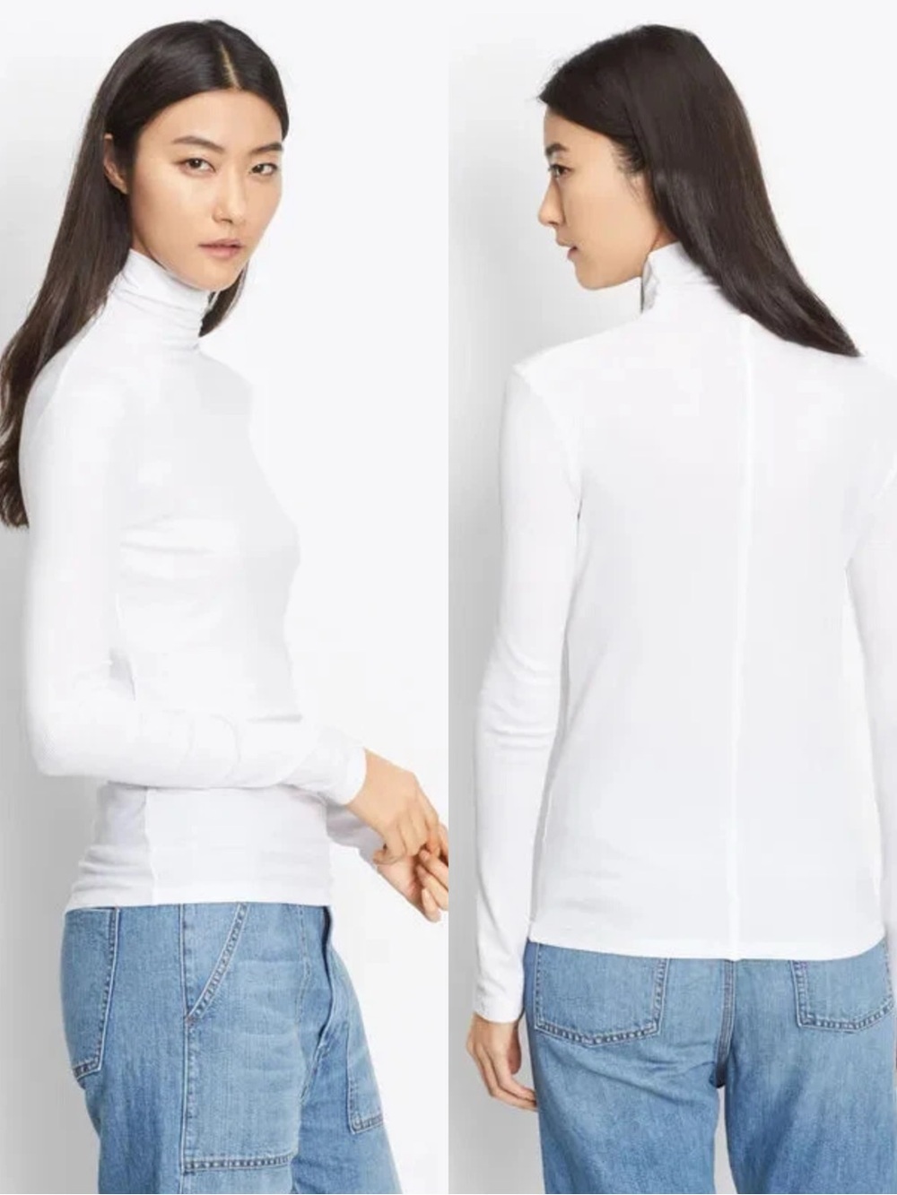 VINCE Essential Ribbed Long Sleeve Mock Turtleneck White Top